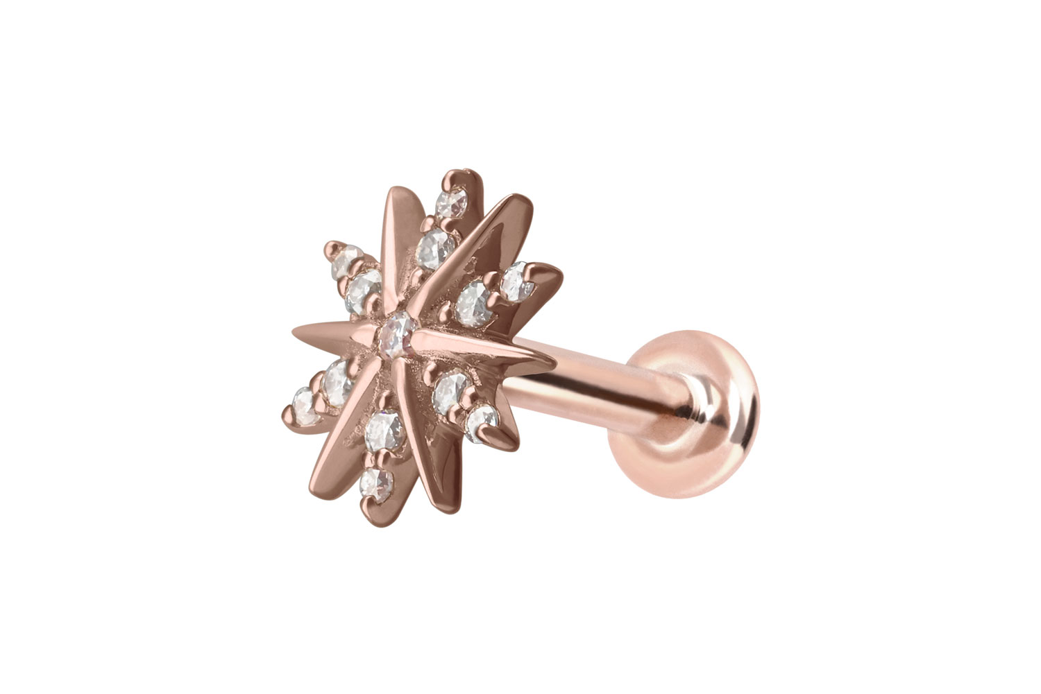 14 Karat Gold Labret Piercing mit Innengewinde MOISSANIT-BLUME
